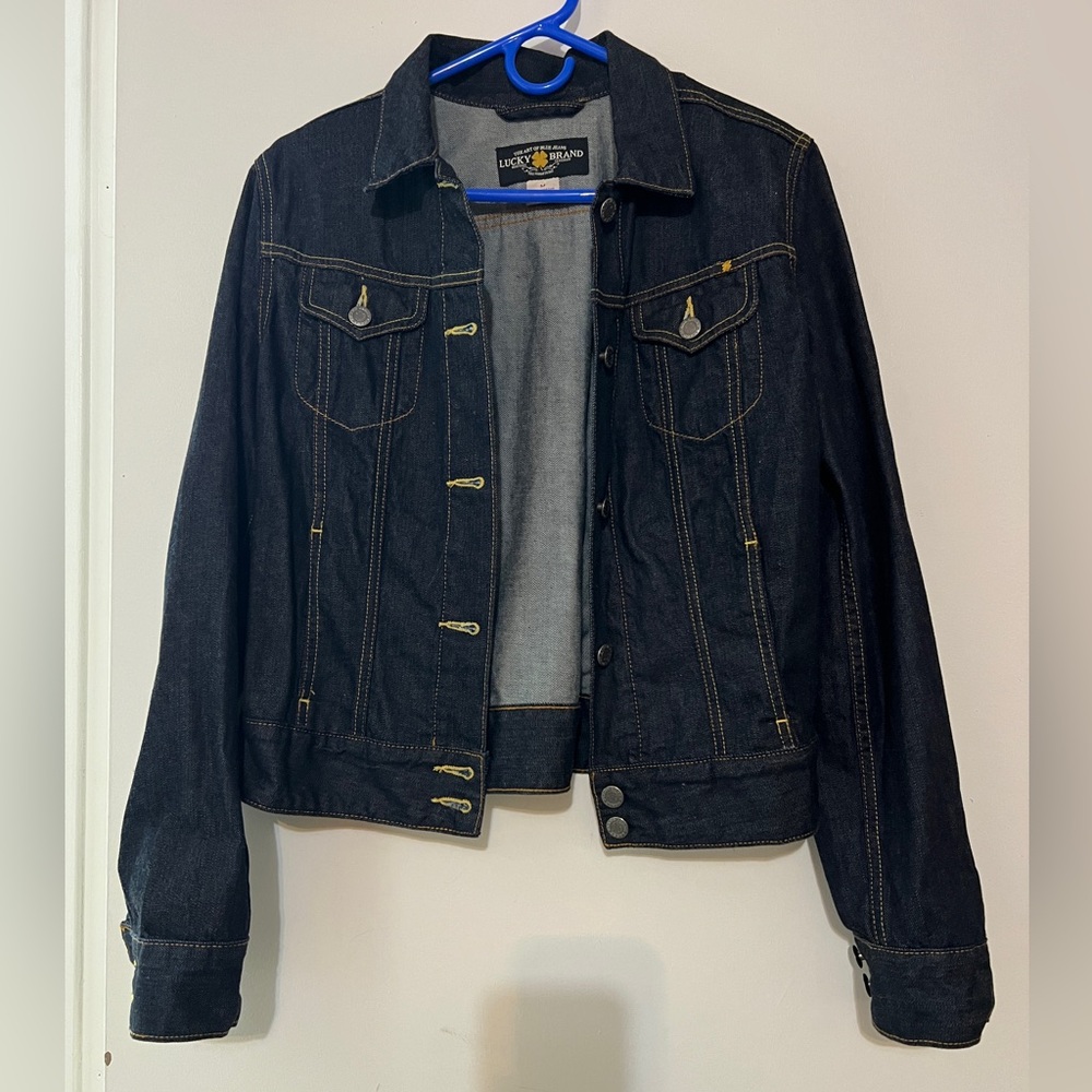 Lucky Brand Dark Blue Denim Resin Wash Jean Jacket. Size Medium NWOT